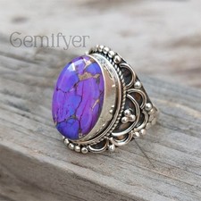 925 Sterling Silver Natural Turquoise Gemstone Ring For Women Handmade Boho Gift