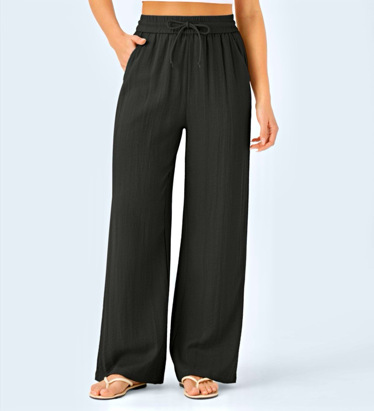 Halara High Waisted Drawstring Pocket Wide Leg Baggy Casual Linen-Feel Pants M