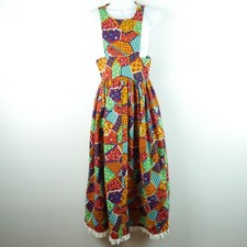 Vintage 70s Pinafore Maxi Dress Apron Patchwork XS S Cottagecore Prairie Ruffle