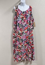 Linen + Limes Womens Floral/Animal Print Button Up Summer Dress Size 2XL