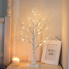 Vanthylit White Twig Christmas Tree with Lights 2FT Tabletop Birch Tree with 24