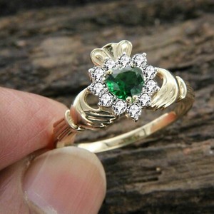 Authentic The Emerald Heart Claddagh Talisman In 14K Gold Plate