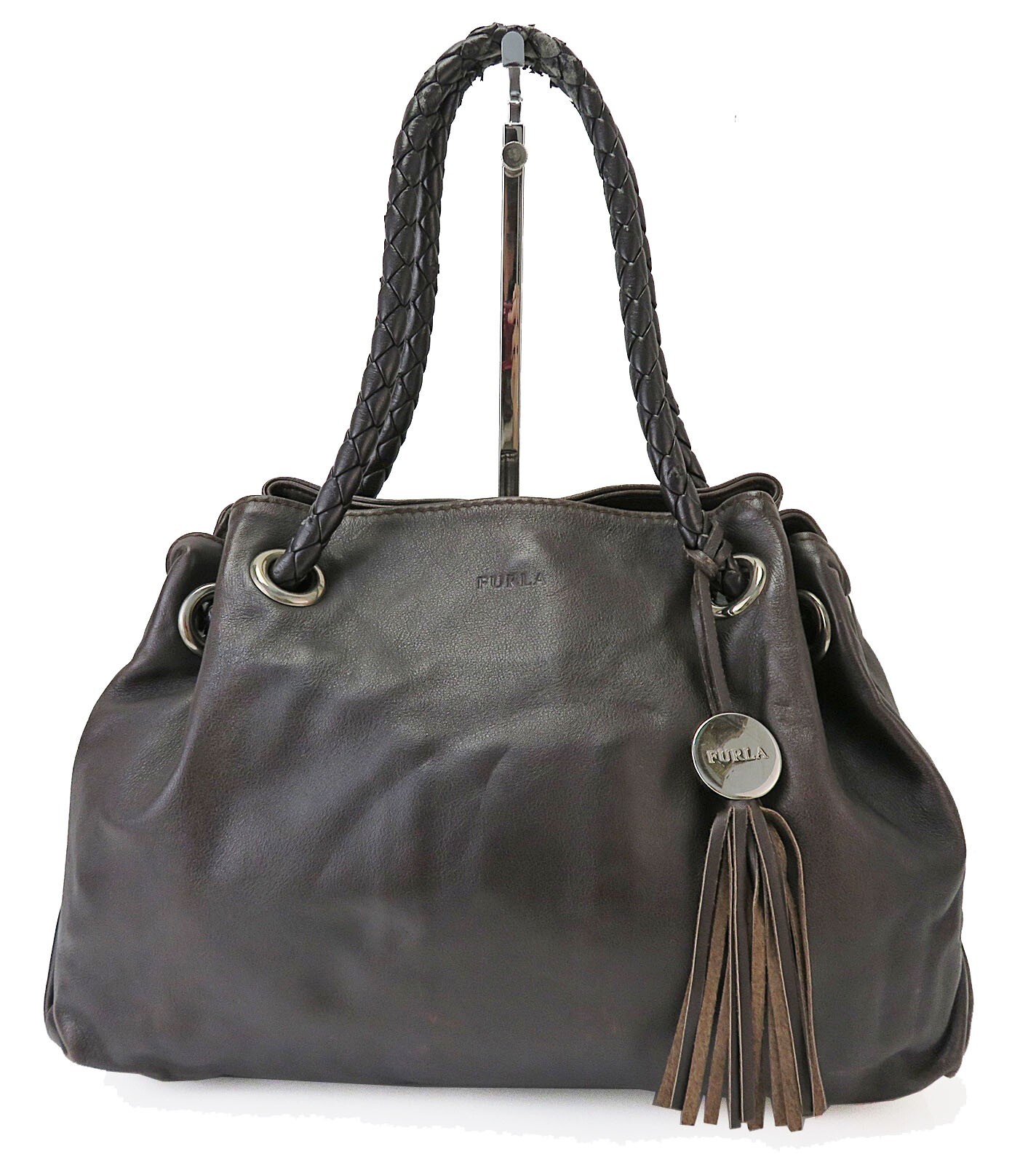 Authentic FURLA Brown Leather Tote Shoulder Bag Purse #52315B