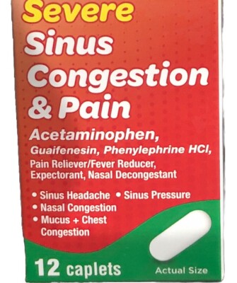 ValuRx Severe Sinus Congestion & Pain-Day Time Non-Drowsy 12 Caplets-See Below