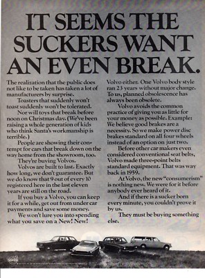 Vintage automobile Print car ad Volvo The Suckers want an Even Break 1970 ad
