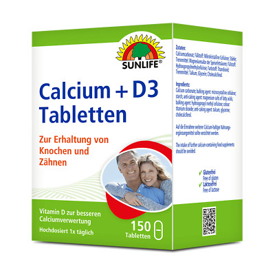 SUNLIFE  Calcium + Vitamin D3 Tabletten hochdosiert Erhalt von Knochen & Zähnen 