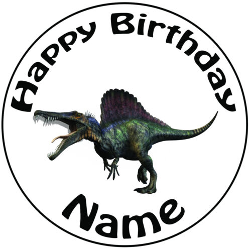 Personalised Birthday Dinosaur - Spinosaurus Round 8" Precut Icing Cake Topper - Afbeelding 1 van 2