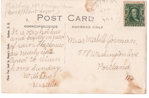 RPPC - Railroad Depot Gorham, NH - Real Photo Postcard - Mt Madison House - RR - Picture 2 of 2