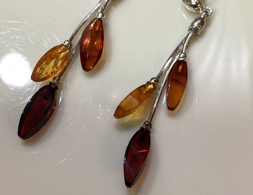 925 Sterling Silver Multicolor Baltic Amber Drop Dangle Post Earrings 3.94g - Picture 3 of 5