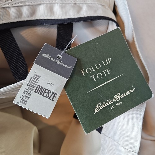 New Eddie Bauer Fold Up Tote Double Web Shoulder Straps One Size Beige Black - Picture 10 of 13