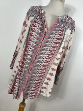 Lucky Brand 1X Shirt Top White Red Blue Paisley V Neck Boho 3/4 Sleeve Woman H4