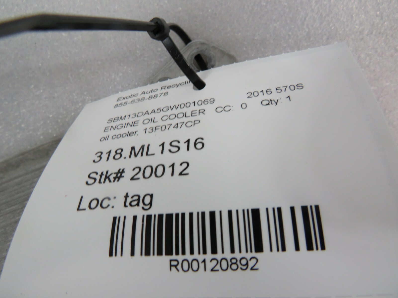 McLaren 570S, Engine Oil Cooler, Used, P/N 13F0747CP