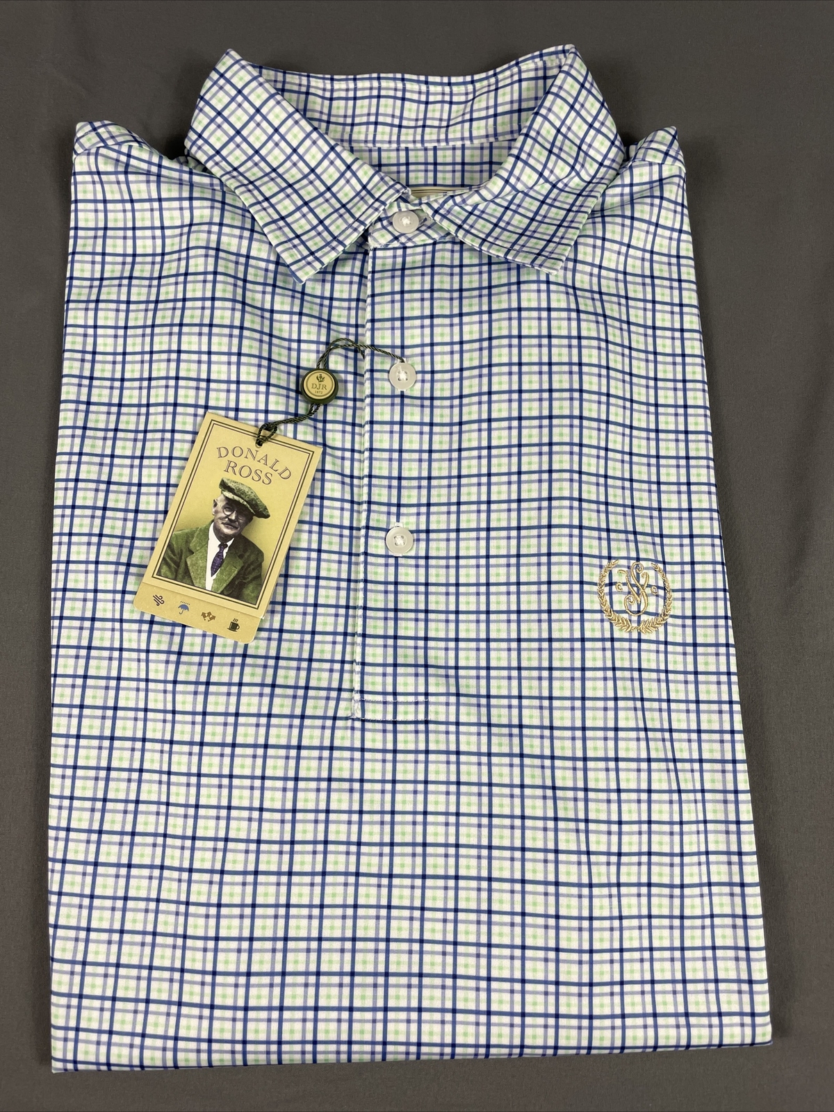 Donald Ross Golf Shirt Polo Chest Logo Small White Checks Polyester
