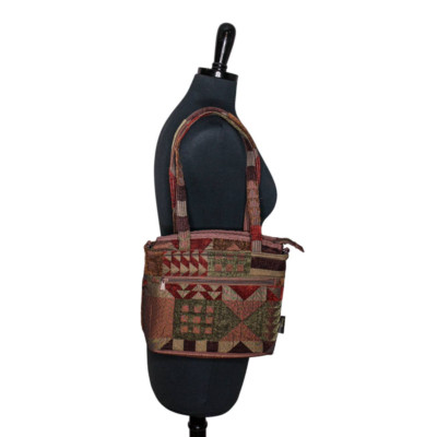 Donna Sharp Patchwork Shoulder Bag Purse Brown Red Green Geometric 