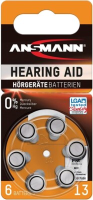 2 x 6 ANSMANN Hörgeräte Batterien Größe 13 Zink Luft 1,4V PR48 AZA13 orange