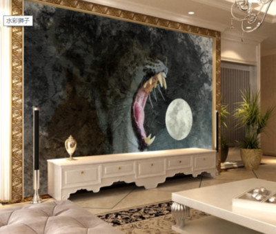 3D Tiger Moon Self-adhesive Removeable Wallpaper Wall Mural