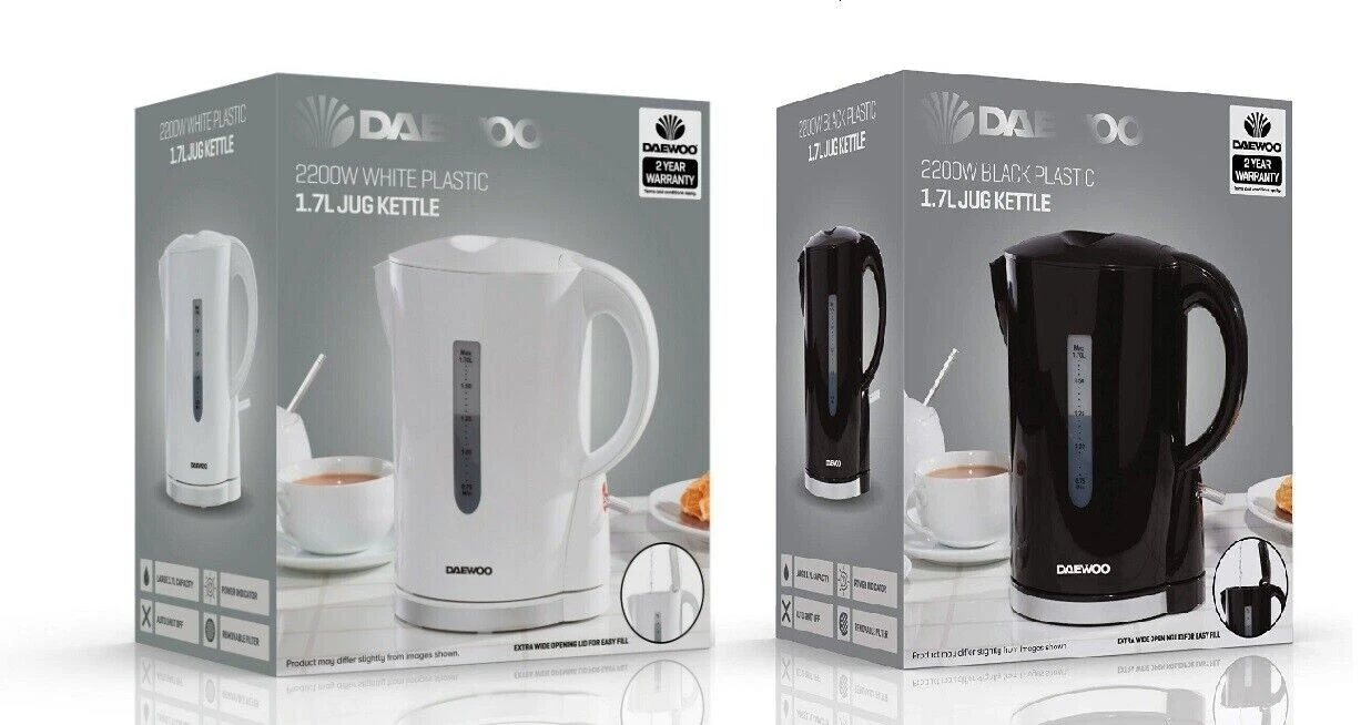 Daewoo 1.7L Electric Kettle Fast Boil Lightweight Cordless 2200W WHITE / BLACK