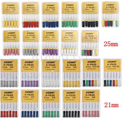 5 Kits Dental Endo Hand Use K-Files 25/21mm Stainless Steel Root Canal Reamers