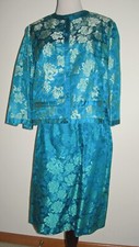 Vintage VTG ROYAL LYNNE 3-pc Teal Turquoise Brocade Outfit S-M BONWIT TELLER