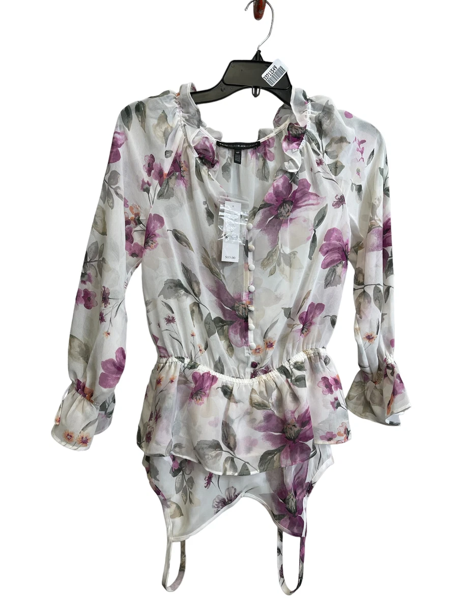 WHITE HOUSE BLACK MARKET Women s White Petite Ruffle Blouse 0 eBay