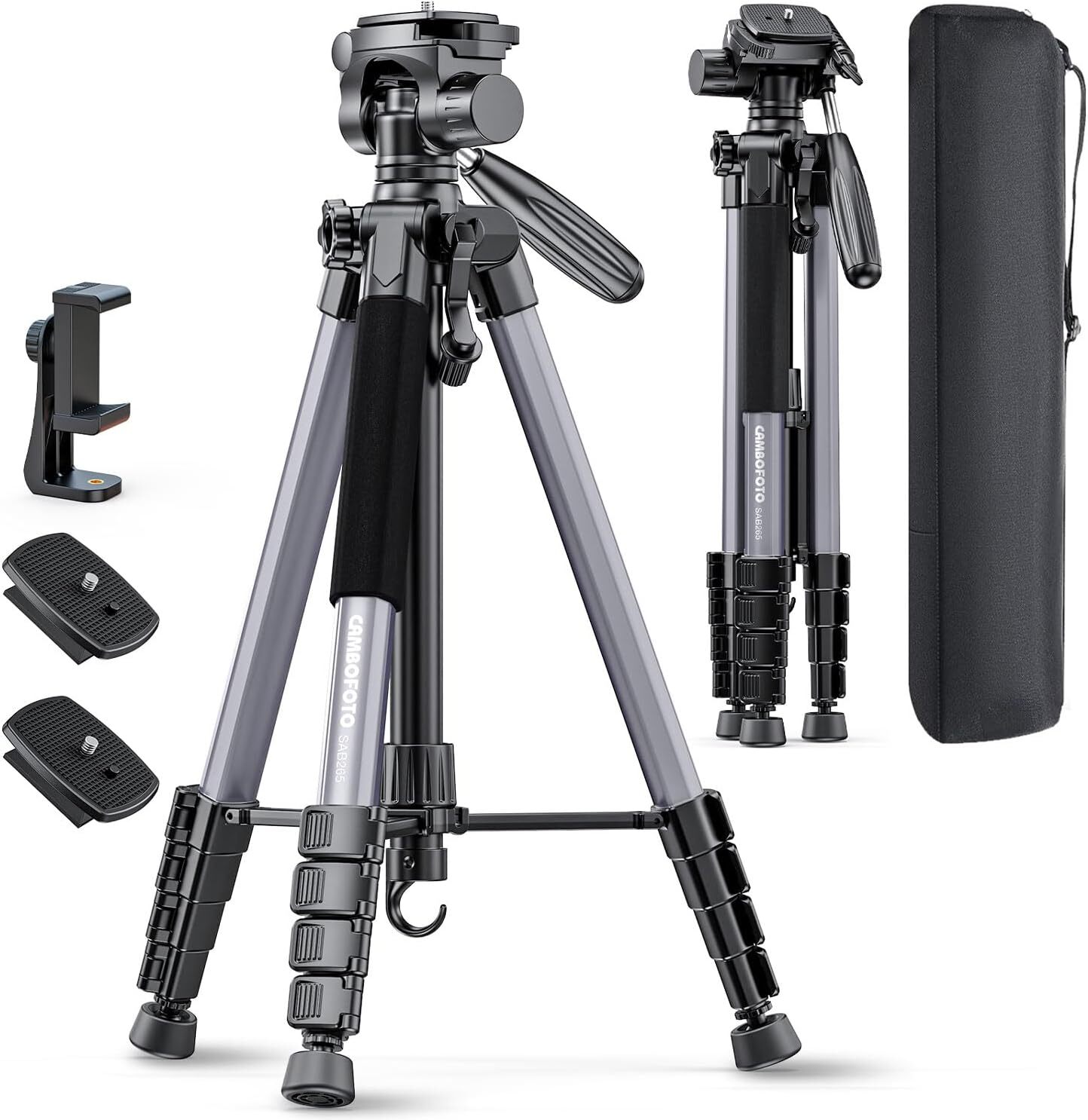 74-inch Gray Aluminum Professional Tripod Stand for Mirrorless Cameras