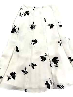 NEW Vince Camuto Daybreak Floral A line Midi Skirt White/Black sz