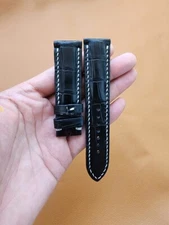 22/20 MM Black Genuine Real Leather Skin Watch Strap Band- Customize-Handmade