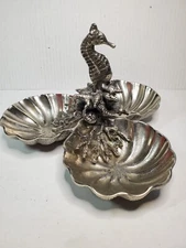 Star Home Seahorse & Coral Silver Tone Serving Dish 3 Clam Shells Bowls