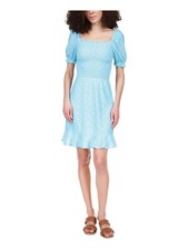 MICHAEL MICHAEL KORS Eyelet Smocked Peasant Dress in Turquoise SIZE M