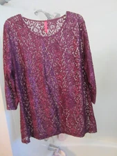 NWOT women's 3/4 sleeve lace blouse/top Ruby Ribbon Size XXL wine color