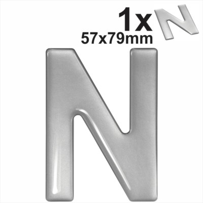 3D Gel Silber Buchstabe N für klassische schwarze Nummernschilder gewölbt Harz Herstellung Zum Selbermachen UK