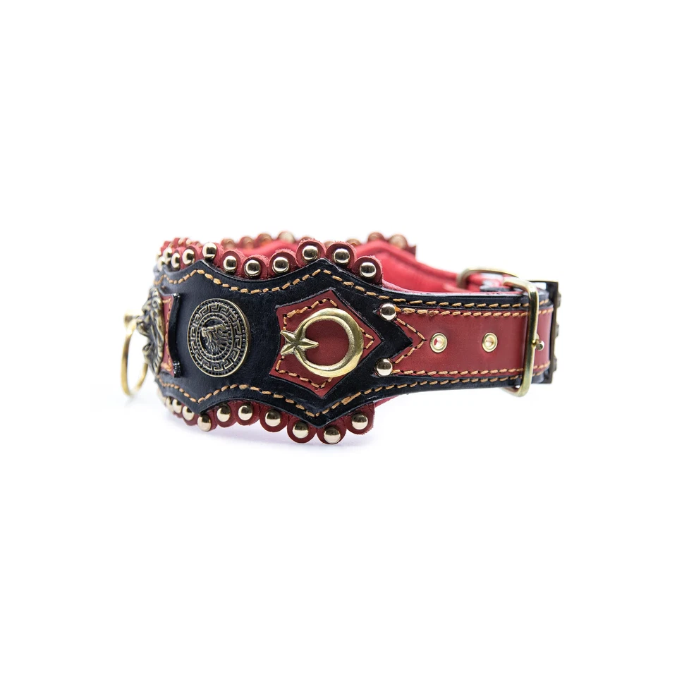 Leather Dog Collar Handmade Custom Large Pet Durable Red and Black Premium  - Image 3 of 4