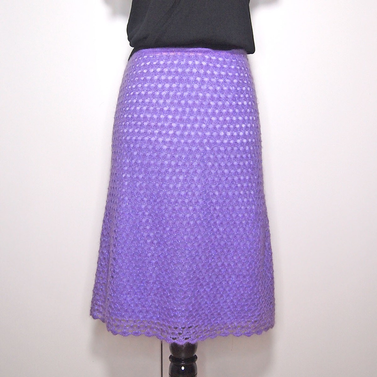 【送料&関税込】Moschino Knit Skirt Moschino Knit Skirt Under the Knee Purple Wool Blend Womens