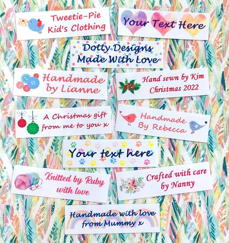 TAGS TAPES & LABELS Personalised craft labels. Handmade Labels. Iron on fabric clothing labels tags.