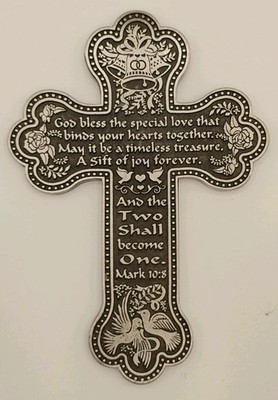 Camco Two Shall Become One Mark 10:8, 5.5'' X 4'' Pewter Cross, Wall Ornament 