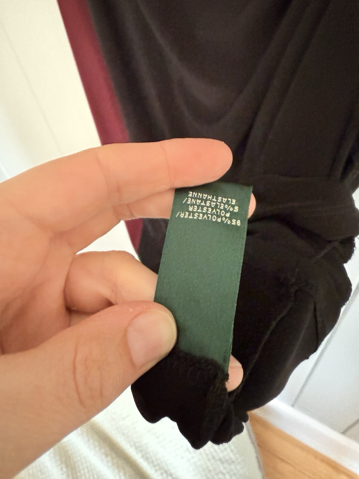 Lauren Ralph Lauren Dress 12 Black Burgundy Stretch Formal Sheath 3/4 Sleeves thumbnail 5