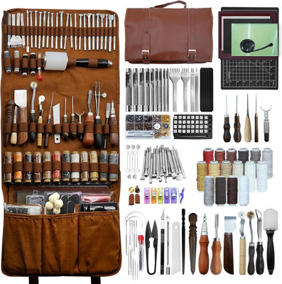 Professional Leather Craft Tools Kit Leather Working & Tooling Set with High-Car
