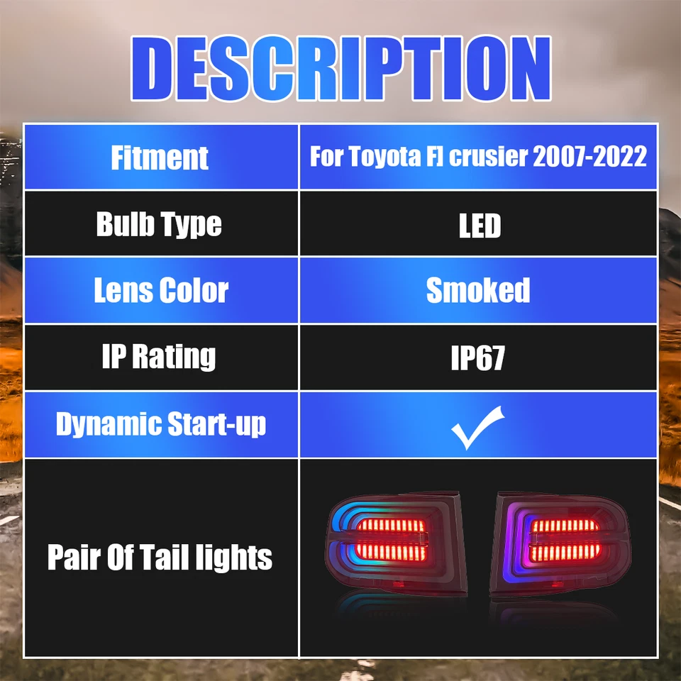 RGB Tail Lights for Toyota FJ Crusier 2007-2022 Rear Lights Taillights Foto 3 de 4