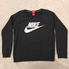 Nike Sweatshirt Womens Large Black Crewneck Swoosh Logo Athletic Casual Hike Gym