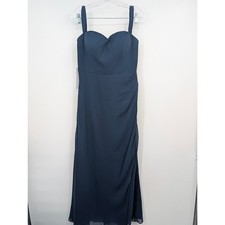 Azazie Jordyn Chiffon Navy Floor Length Bridesmaid Evening Gown NWT Custom size