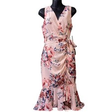 NWT Eliza J Blush Floral Ruffle Wrap Midi Dress 8 Feminine Garden Party Wedding