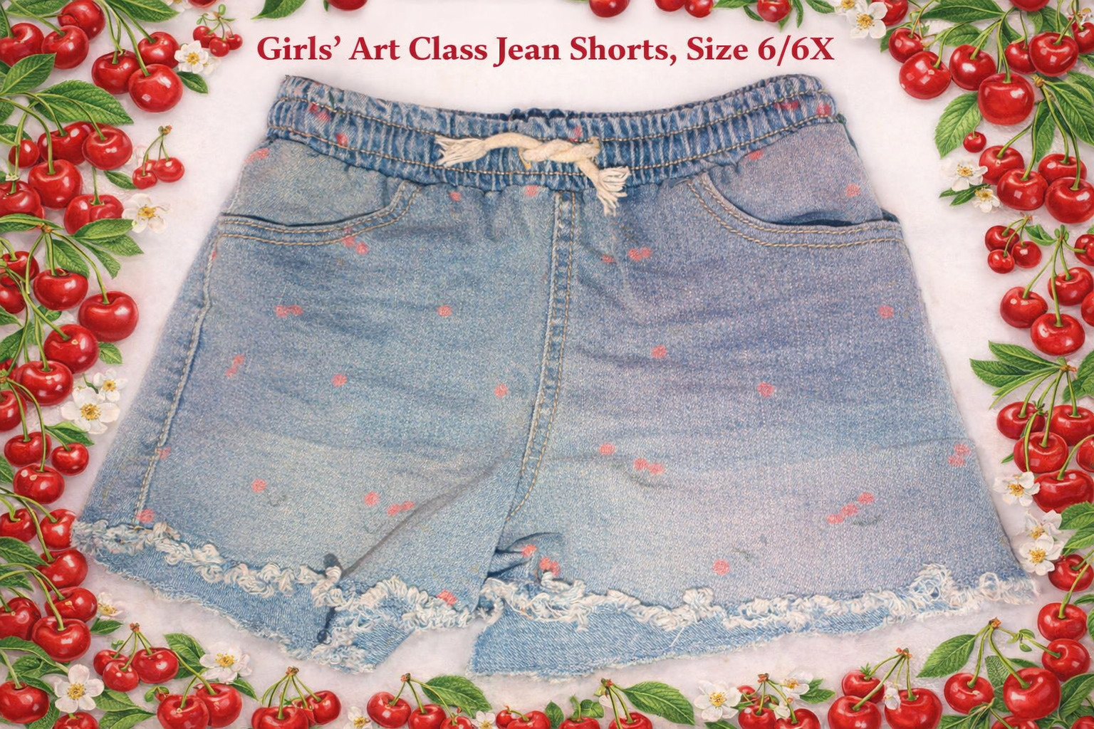🍒 Cherry Sweet & Summer Ready &ndash; Girls' Art Class Jean Shorts - Size 6/6X