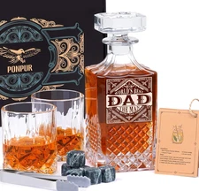 Gifts for Men Dad Christmas, Birthday Whiskey Decanter Set with 2 Glasses