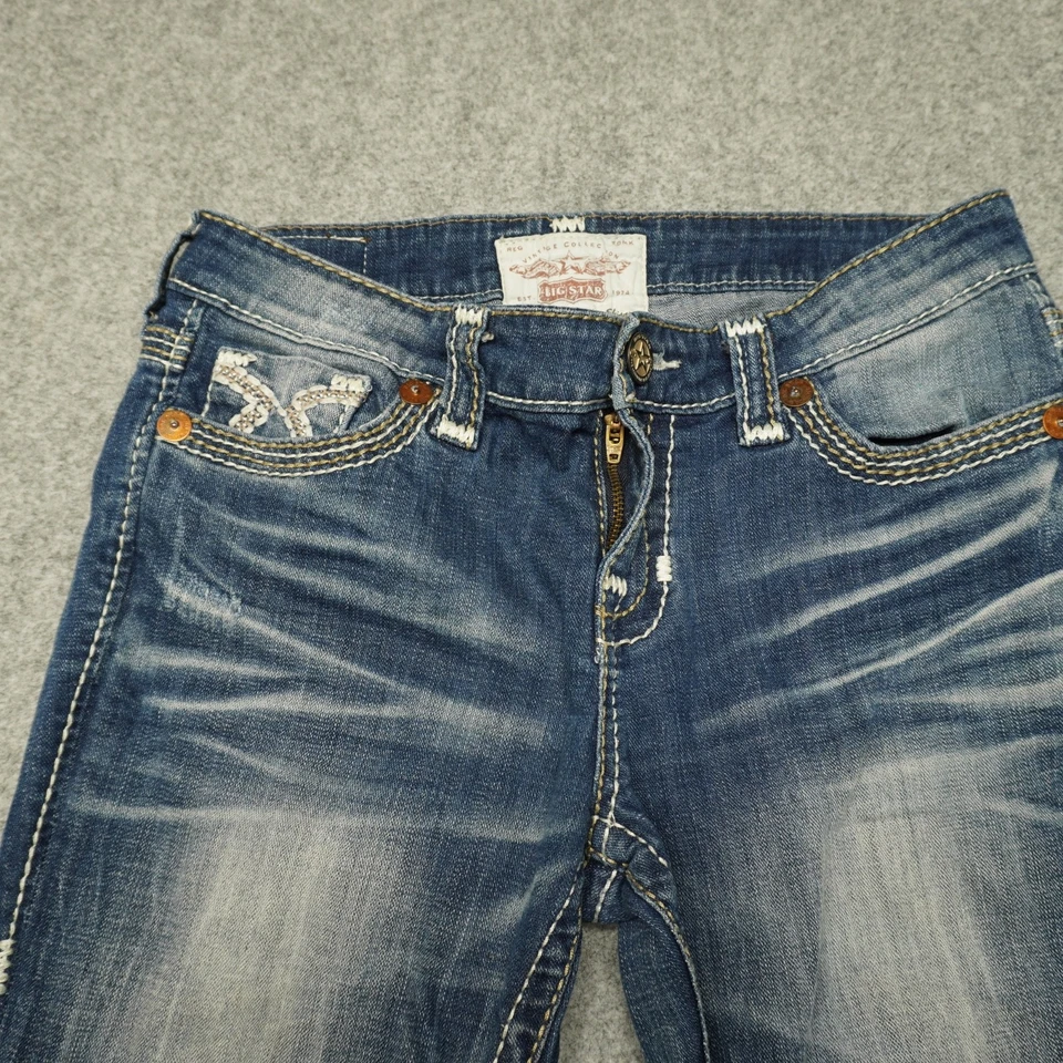 Jean ajustado de tiro medio Big Star Liv para mujer talla 28L azul denim bolsillos con tachuelas Foto 2 de 4