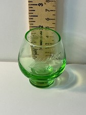 Green glass shot glass etched vine pattern Footed