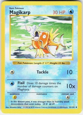 Magikarp 35/102 Uncommon Base Set Shadowless Pokemon Unlimited Lightly Played