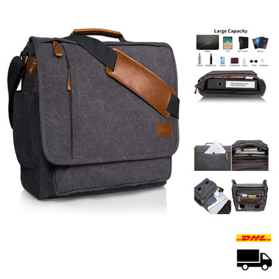 ESTARER Umhängetasche 15,6 Zoll Canvas Grau Laptopfach Organizer