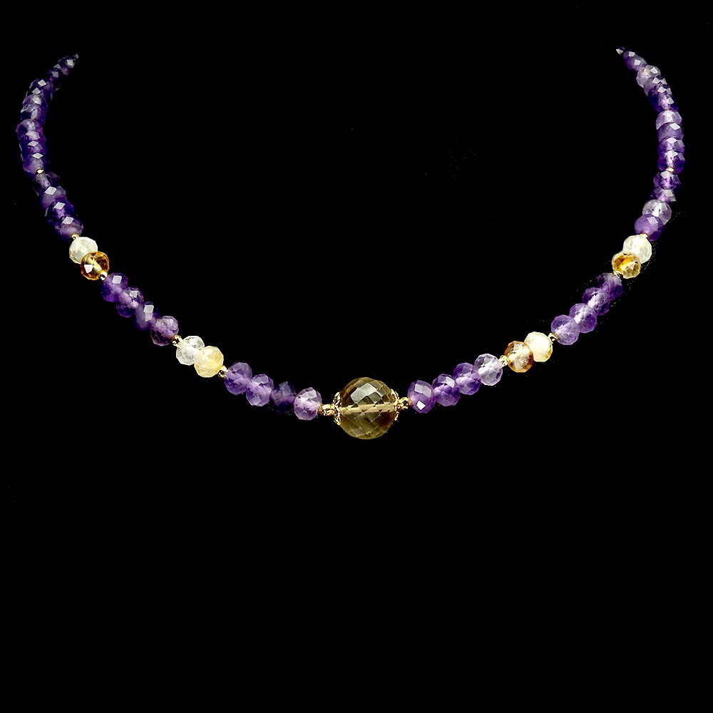 925 Sterling Silver Necklace Round Citrine 10mm Amethyst Gemstone Jewelry 18in