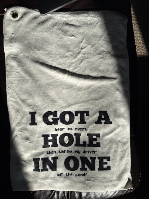 NEW 16"x24" white golf towel I Got A Hole In One funny golfer towel gift defect