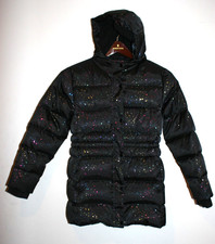 Girls Eddie Bauer Down Puffer Coat Jacket Park Black Multicolor Hooded 10/12 Med